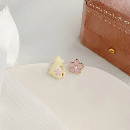 1 Pair Elegant Lady Cat Flower Alloy Gold Plated Ear Studs