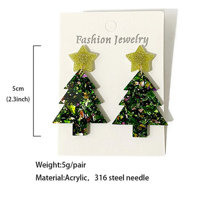 1 Pair Elegant Lady Christmas Tree Star Arylic Drop Earrings