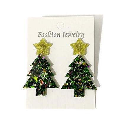 1 Pair Elegant Lady Christmas Tree Star Arylic Drop Earrings