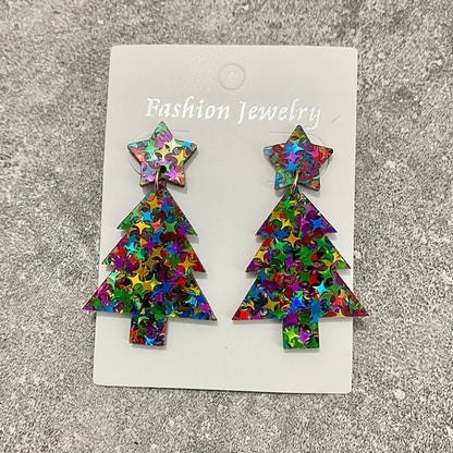 1 Pair Elegant Lady Christmas Tree Star Arylic Drop Earrings