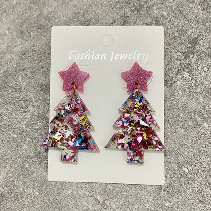 1 Pair Elegant Lady Christmas Tree Star Arylic Drop Earrings