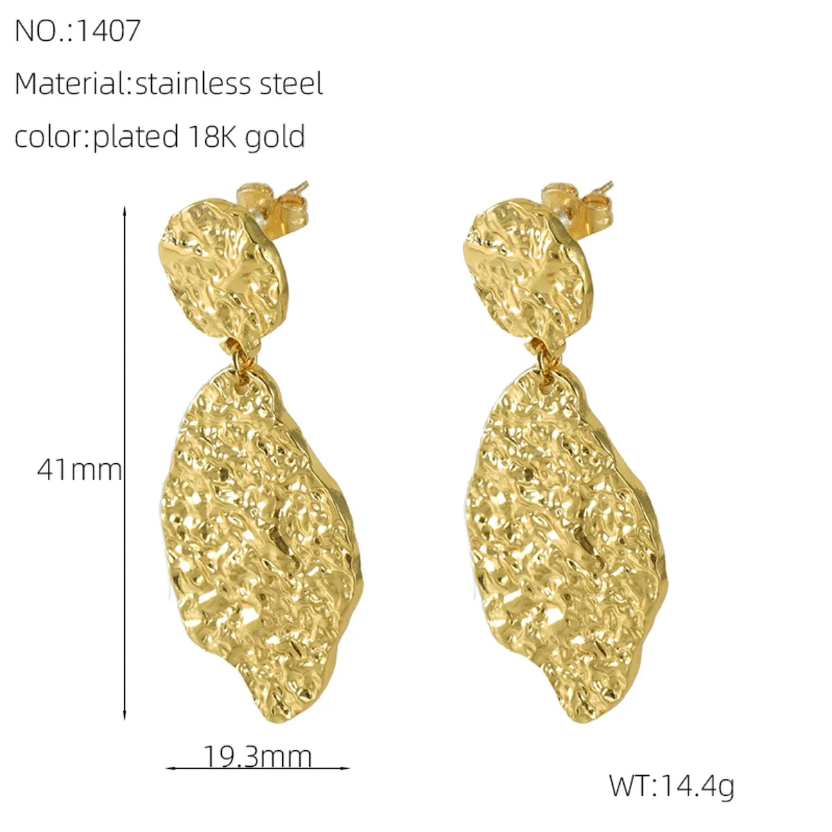 1 Pair Elegant Lady Classic Style Asymmetrical Irregular Solid Color 304 Stainless Steel Titanium Steel Titanium Steel 18K Gold Plated Drop Earrings