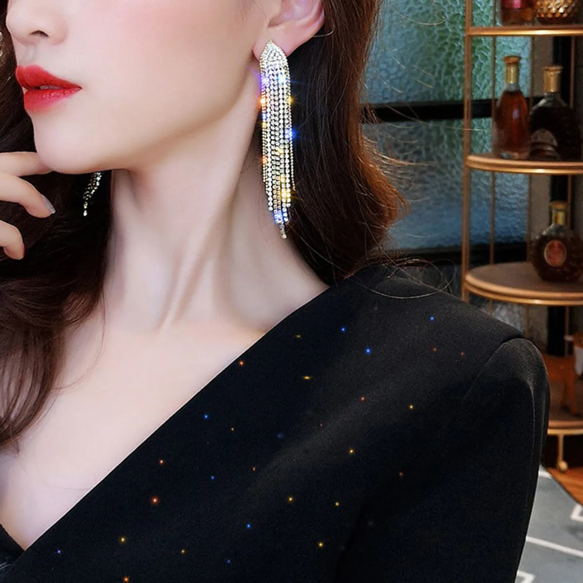 1 Pair Elegant Lady Classic Style Geometric Inlay Alloy Artificial Rhinestones Drop Earrings