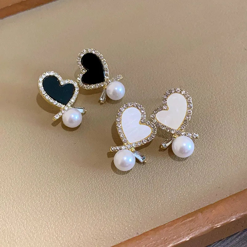 1 Pair Elegant Lady Classic Style Heart Shape Inlay Alloy Imitation Pearl Rhinestones Drop Earrings