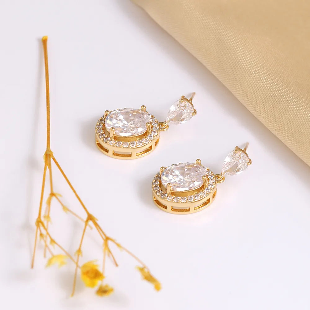 1 Pair Elegant Lady Classic Style Round Plating Inlay Copper Zircon 18K Gold Plated Drop Earrings