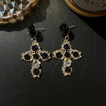 1 Pair Elegant Lady Cross Alloy Drop Earrings