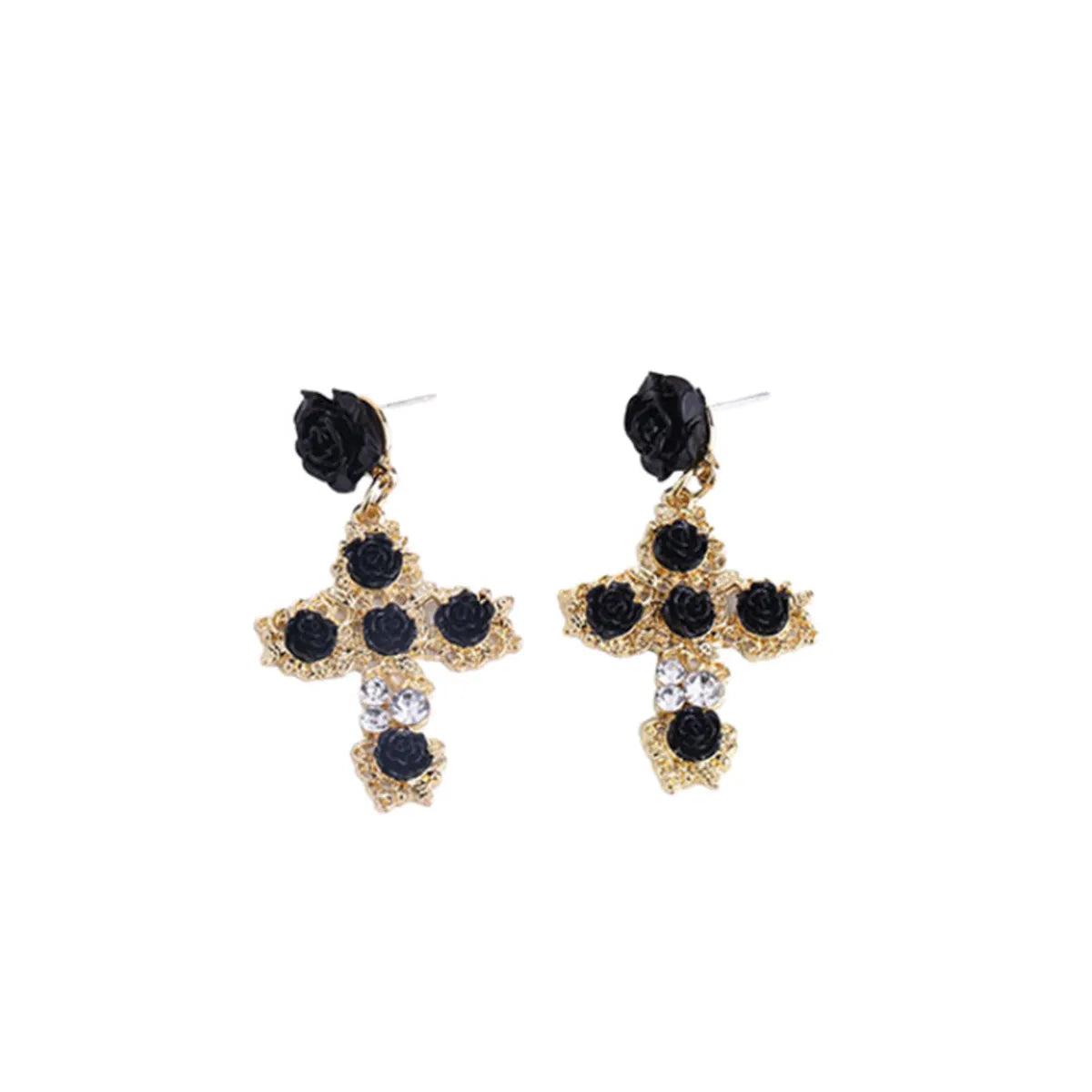 1 Pair Elegant Lady Cross Alloy Drop Earrings