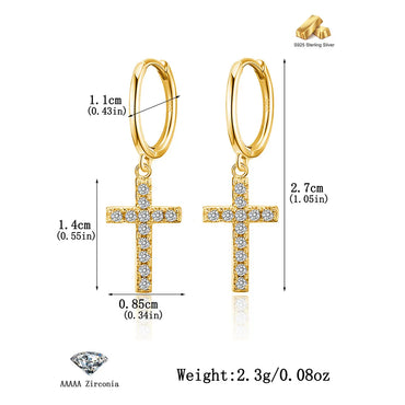 1 Pair Elegant Lady Cross Plating Inlay Sterling Silver Zircon 18k Gold Plated White Gold Plated Drop Earrings