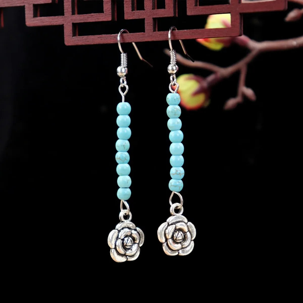 1 Pair Elegant Lady Ethnic Style Owl Flower Butterfly Turquoise Drop Earrings