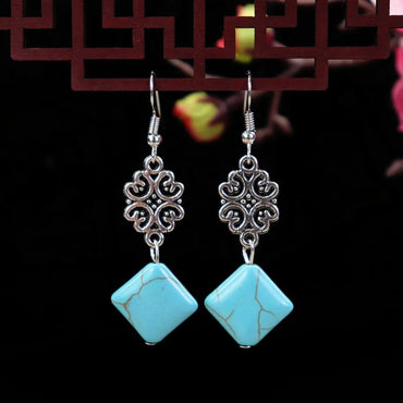 1 Pair Elegant Lady Ethnic Style Owl Flower Butterfly Turquoise Drop Earrings