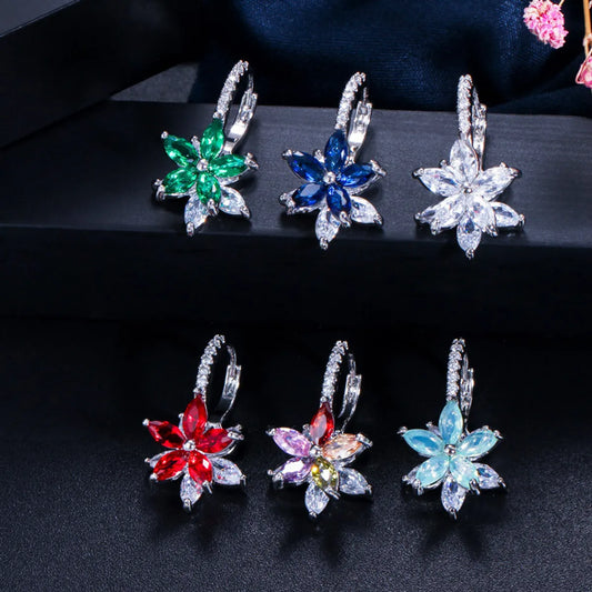 1 Pair Elegant Lady Flower Inlay Copper Zircon Drop Earrings