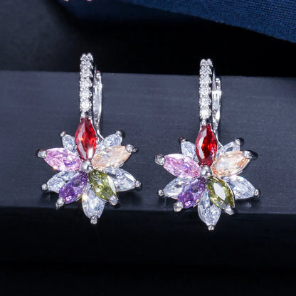 1 Pair Elegant Lady Flower Inlay Copper Zircon Drop Earrings