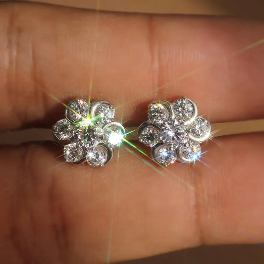 1 Pair Elegant Lady Flower Inlay Copper Zircon Ear Studs