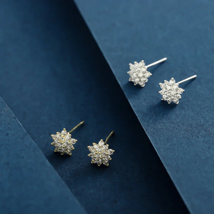 1 Pair Elegant Lady Flower Lotus Plating Inlay Sterling Silver Zircon 14K Gold Plated Ear Studs