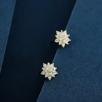 1 Pair Elegant Lady Flower Lotus Plating Inlay Sterling Silver Zircon 14K Gold Plated Ear Studs