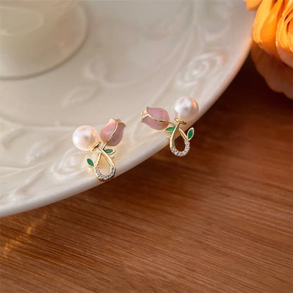 1 Pair Elegant Lady Flower Plating Alloy Drop Earrings