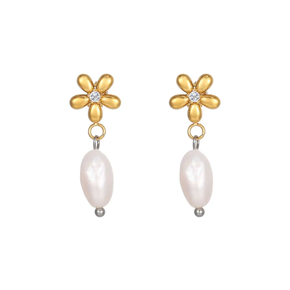 1 Pair Elegant Lady Flower 304 Stainless Steel 18K Gold Plated Drop Earrings