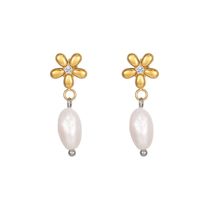 1 Pair Elegant Lady Flower 304 Stainless Steel 18K Gold Plated Drop Earrings