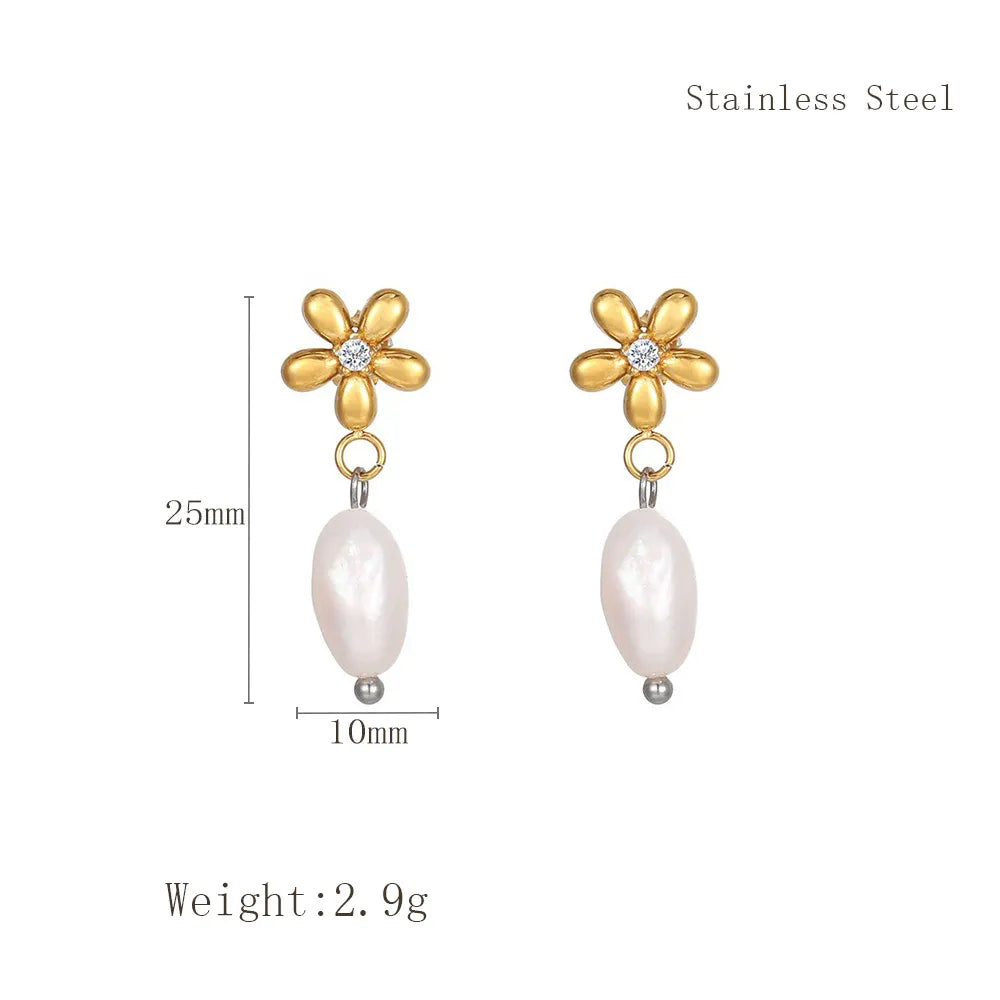 1 Pair Elegant Lady Flower 304 Stainless Steel 18K Gold Plated Drop Earrings