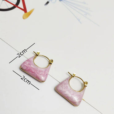 1 Pair Elegant Lady French Style Bag Oil Painting Enamel 304 Stainless Steel 18K Gold Plated Earrings