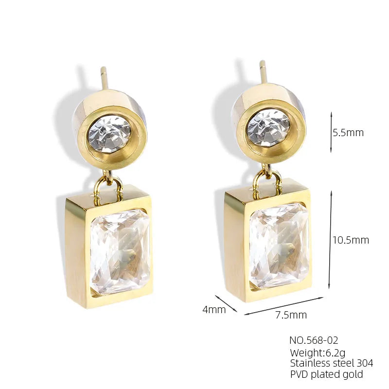 1 Pair Elegant Lady Geometric 304 Stainless Steel Natural Stone Zircon 18K Gold Plated Drop Earrings