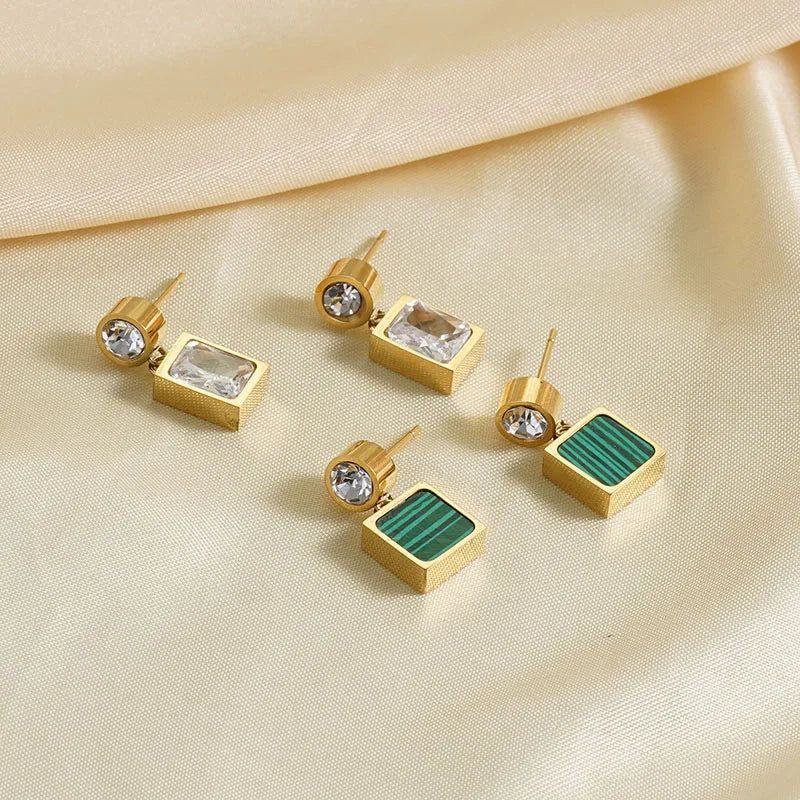 1 Pair Elegant Lady Geometric 304 Stainless Steel Natural Stone Zircon 18K Gold Plated Drop Earrings