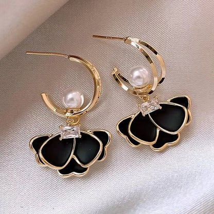 1 Pair Elegant Lady Geometric Bow Knot Plating Inlay Imitation Pearl Alloy Artificial Gemstones Drop Earrings