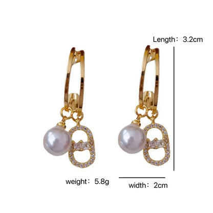 1 Pair Elegant Lady Geometric Imitation Pearl Alloy Drop Earrings