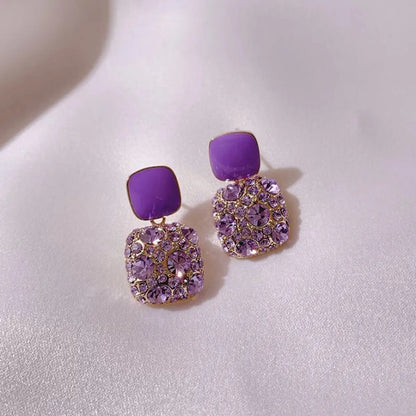 1 Pair Elegant Lady Geometric Inlay Alloy Zircon Drop Earrings