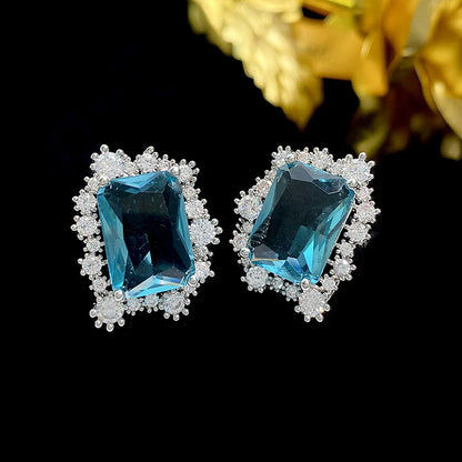 1 Pair Elegant Lady Geometric Inlay Copper Zircon Ear Studs