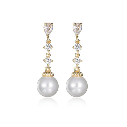 1 Pair Elegant Lady Geometric Inlay Imitation Pearl Copper Alloy Artificial Gemstones Artificial Pearls 18K Gold Plated White Gold Plated Drop Earrings