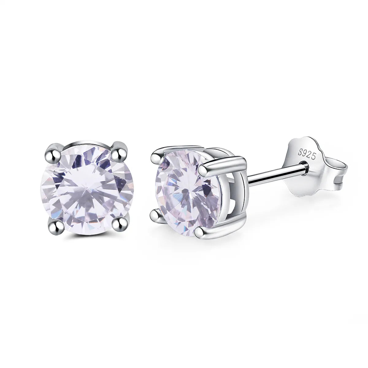 1 Pair Elegant Lady Geometric Inlay Sterling Silver Zircon White Gold Plated Rhodium Plated Ear Studs