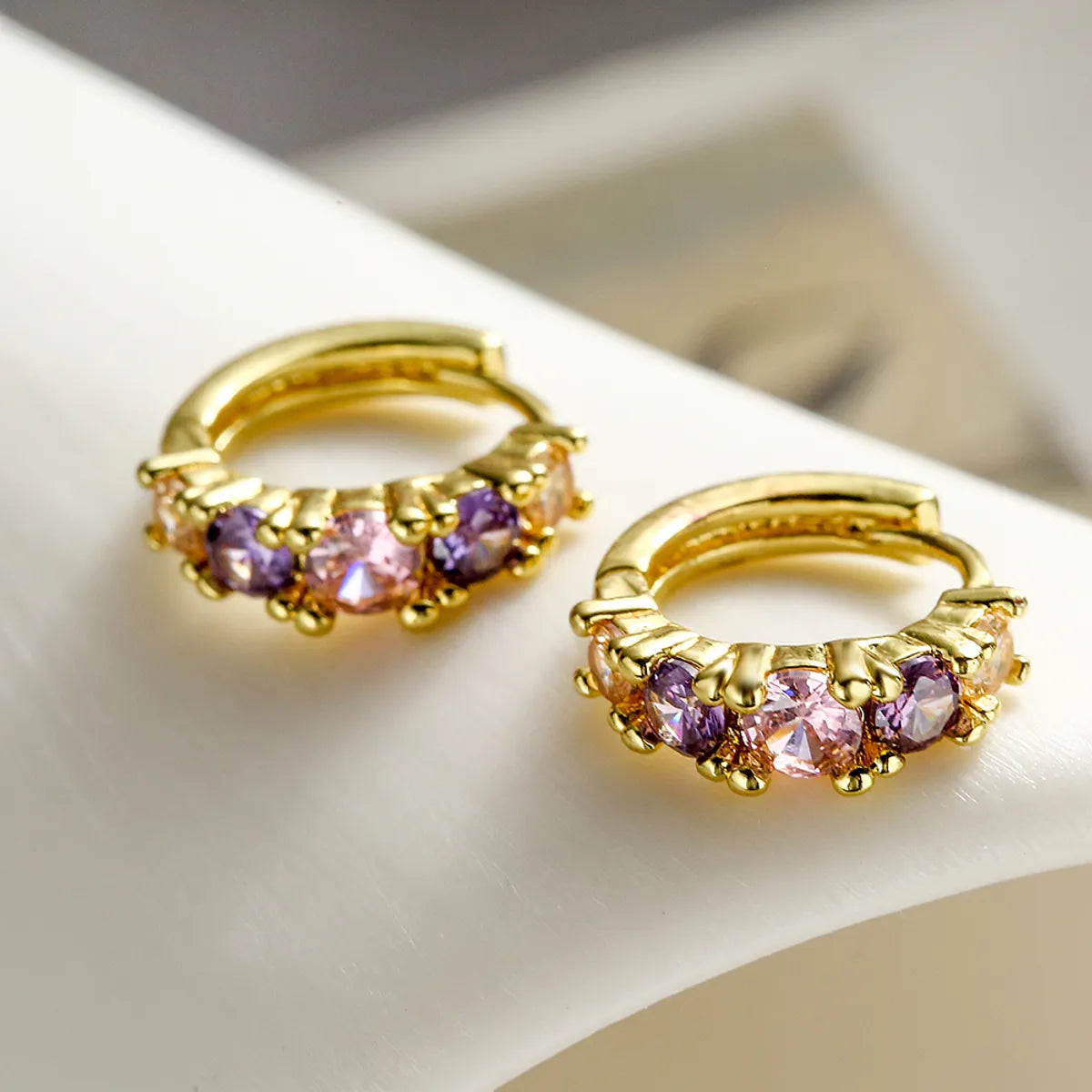 1 Pair Elegant Lady Geometric Plating Inlay Copper Zircon 18k Gold Plated Hoop Earrings