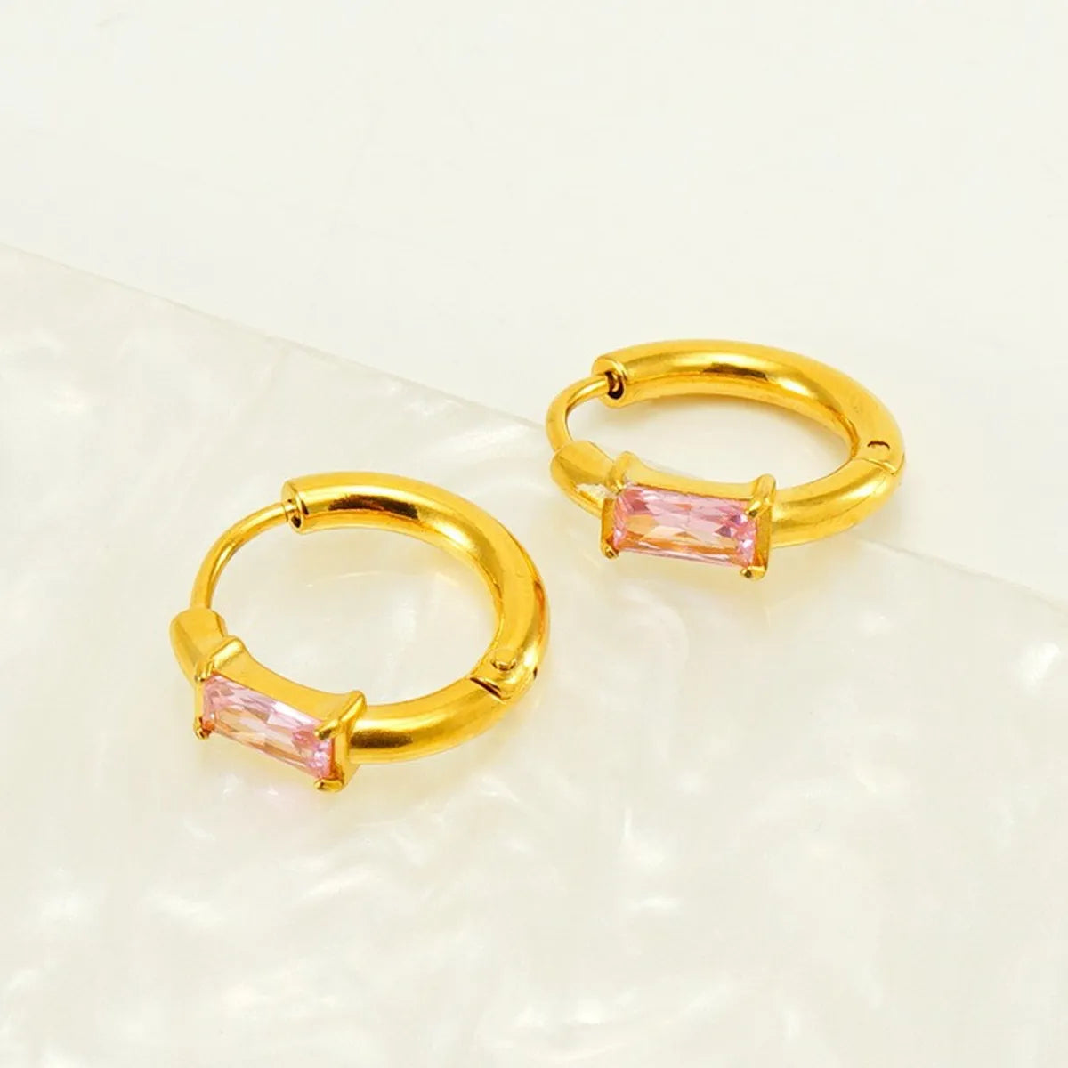 1 Pair Elegant Lady Geometric Plating Titanium Steel Zircon Earrings