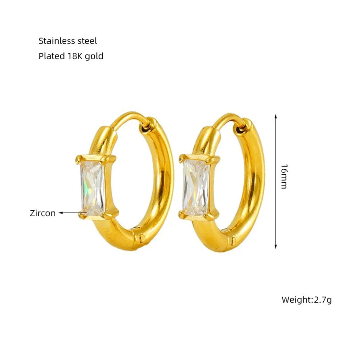 1 Pair Elegant Lady Geometric Plating Titanium Steel Zircon Earrings