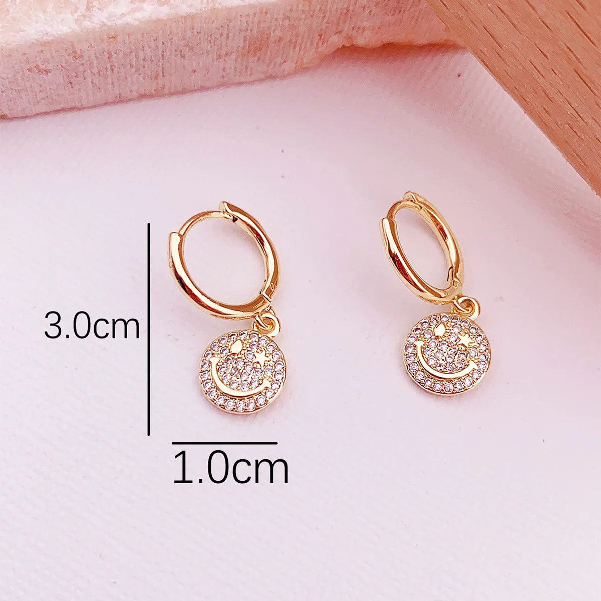 1 Pair Elegant Lady Geometric Smiley Face Plating Inlay Copper Zircon Drop Earrings