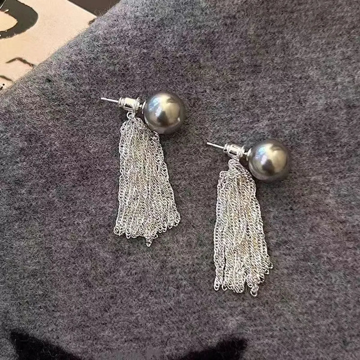 1 Pair Elegant Lady Geometric Tassel Imitation Pearl Silver Plated Drop Earrings