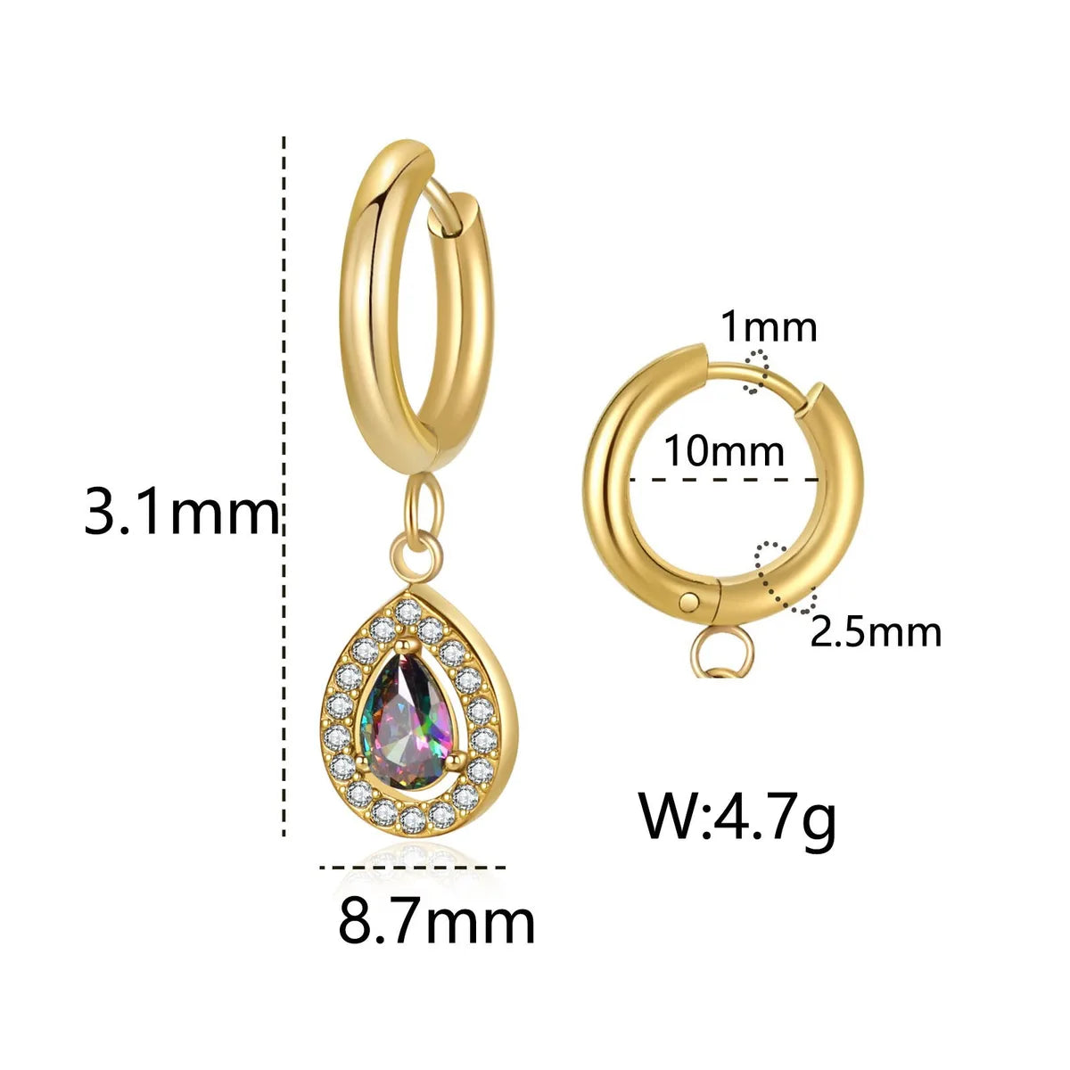 1 Pair Elegant Lady Geometric Water Droplets Plating Inlay 304 Stainless Steel Zircon Drop Earrings