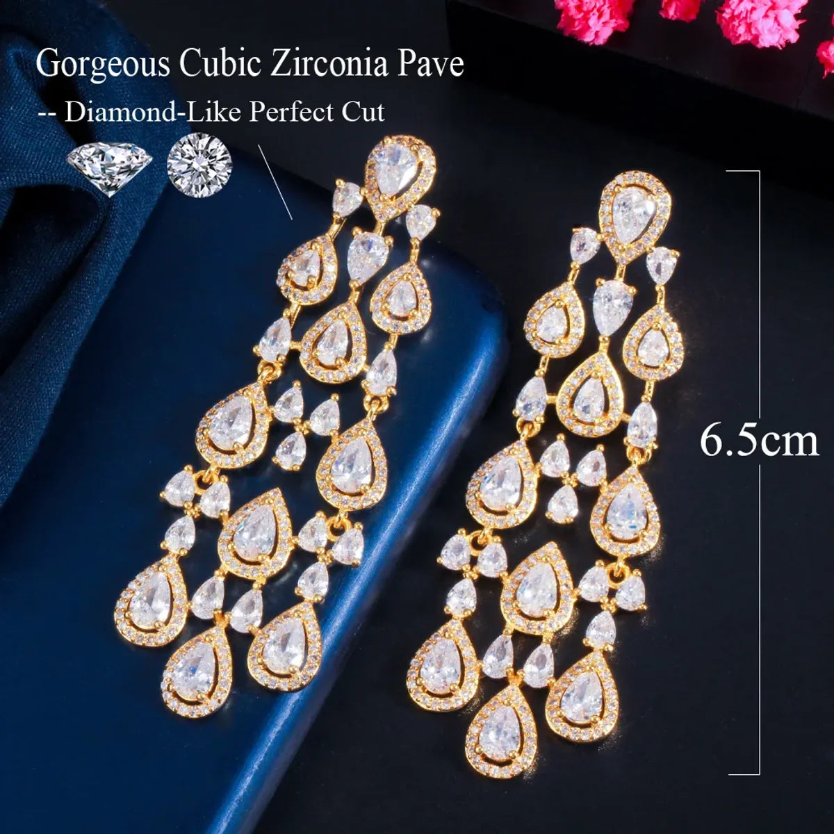 1 Pair Elegant Lady Glittery Water Droplets Plating Inlay Copper Artificial Gemstones 14k Gold Plated Rhodium Plated Drop Earrings