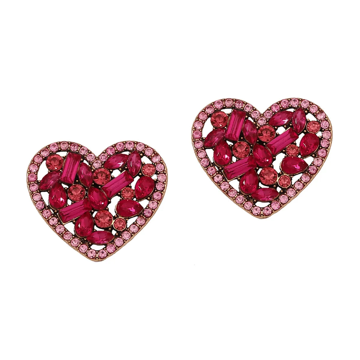 1 Pair Elegant Lady Heart Shape Inlay Zinc Alloy Rhinestones Ear Studs