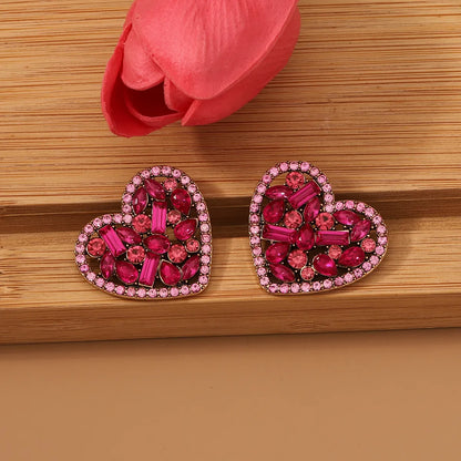 1 Pair Elegant Lady Heart Shape Inlay Zinc Alloy Rhinestones Ear Studs