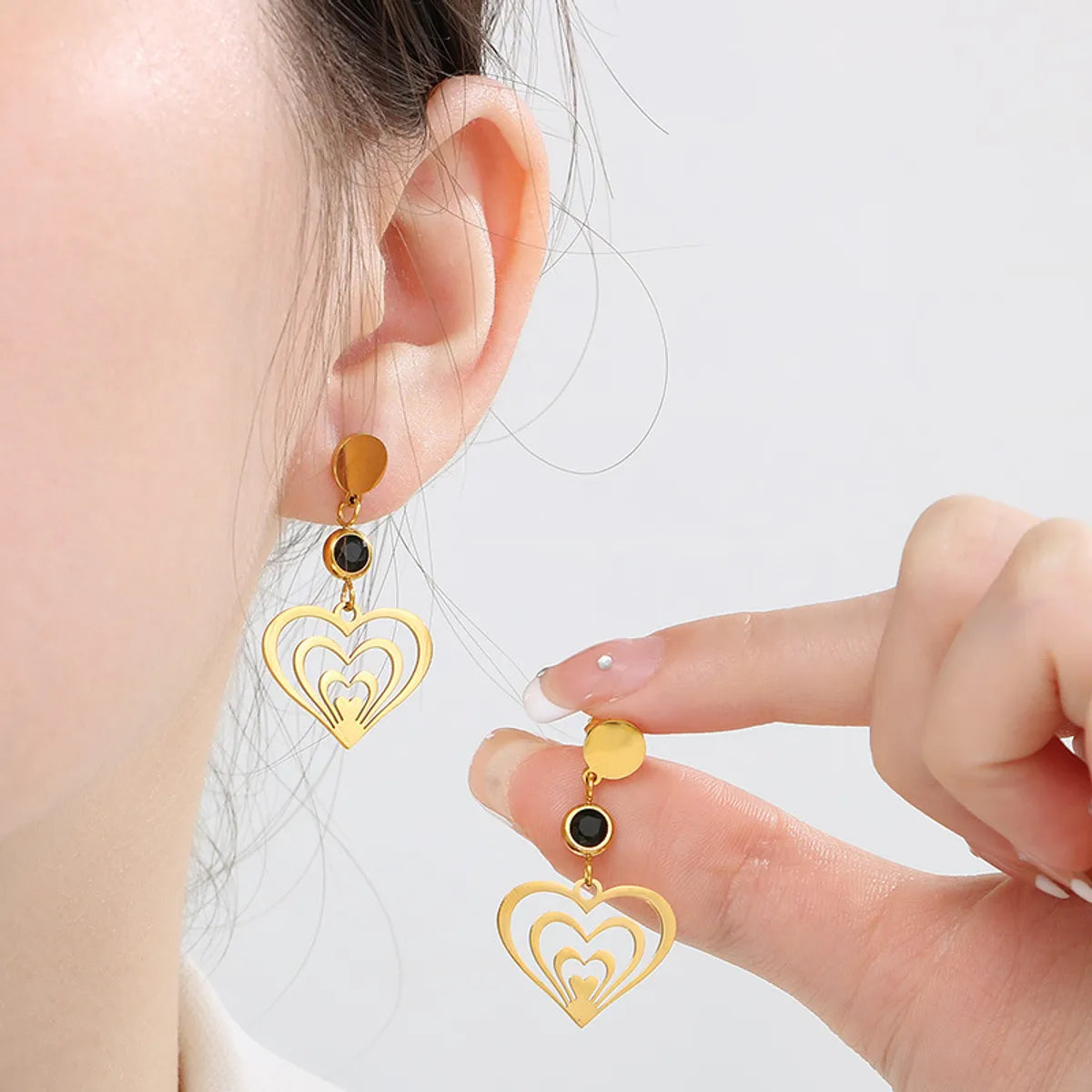 1 Pair Elegant Lady Heart Shape Plating Stainless Steel Drop Earrings