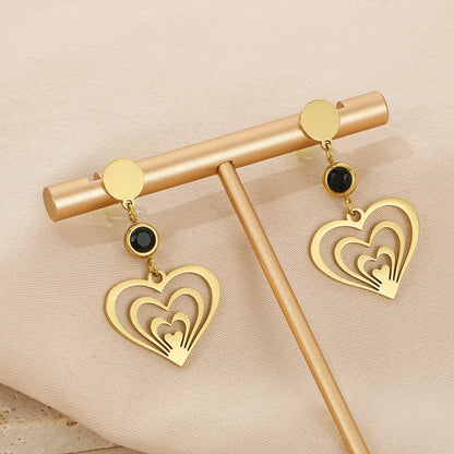 1 Pair Elegant Lady Heart Shape Plating Stainless Steel Drop Earrings