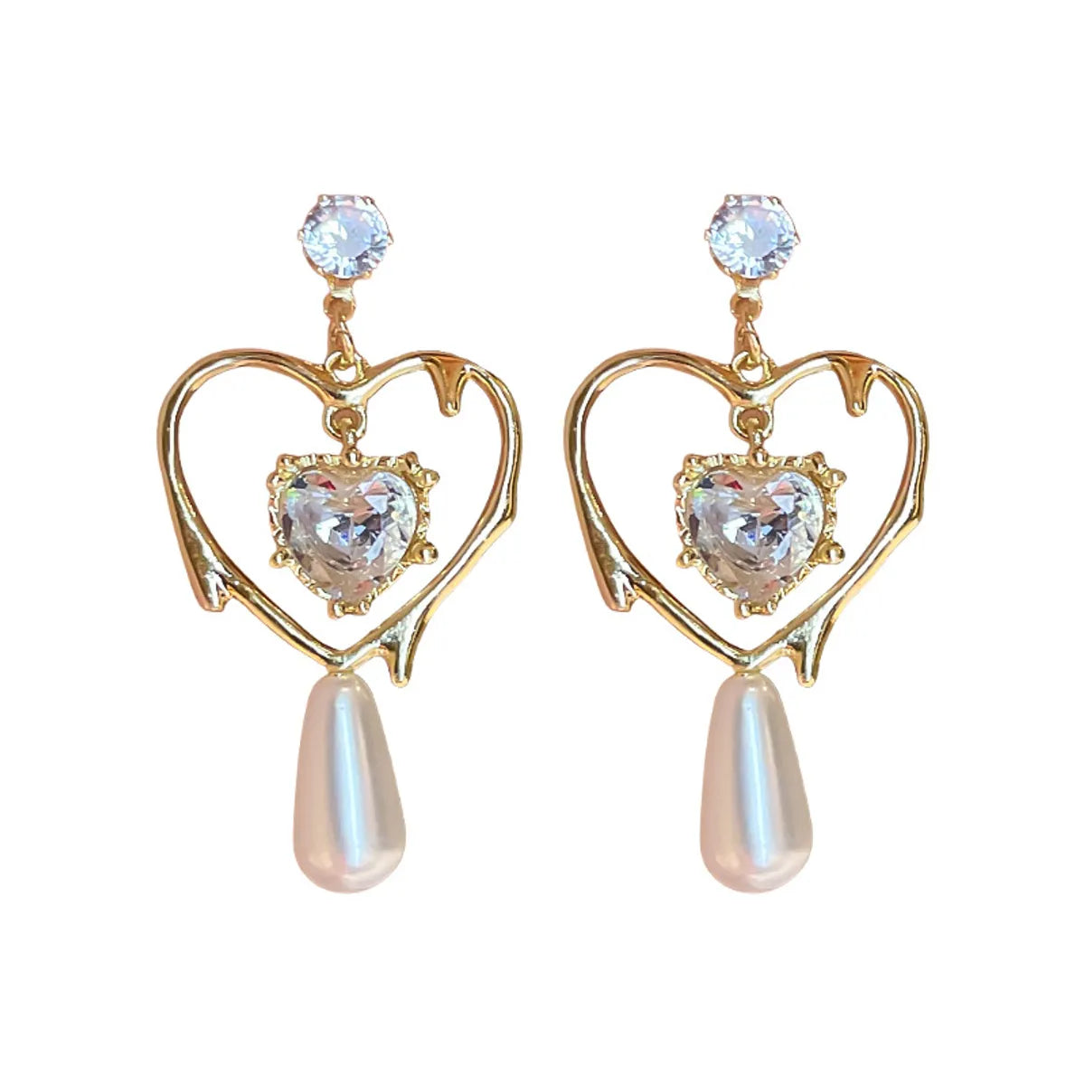 1 Pair Elegant Lady Korean Style Heart Shape Inlay Alloy Zircon Drop Earrings