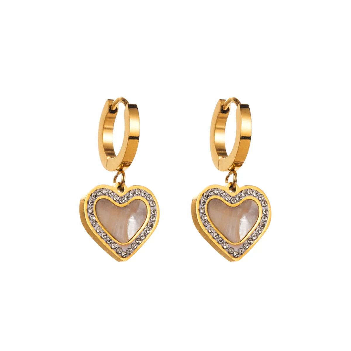 1 Pair Elegant Lady Leaf Round Heart Shape Inlay Titanium Steel Rhinestones Gold Plated Drop Earrings