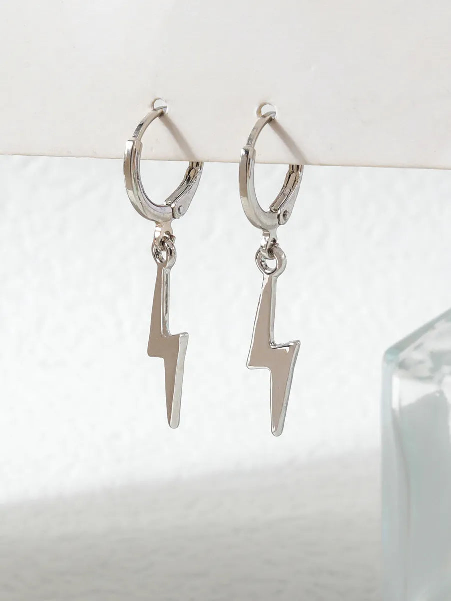 1 Pair Elegant Lady Lightning Stainless Steel Drop Earrings