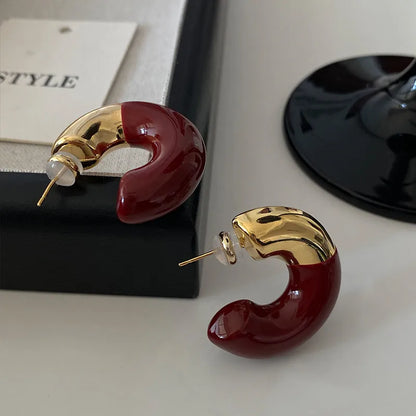 1 Pair Elegant Lady Modern Style C Shape Plating Copper 24K Gold Plated Earrings