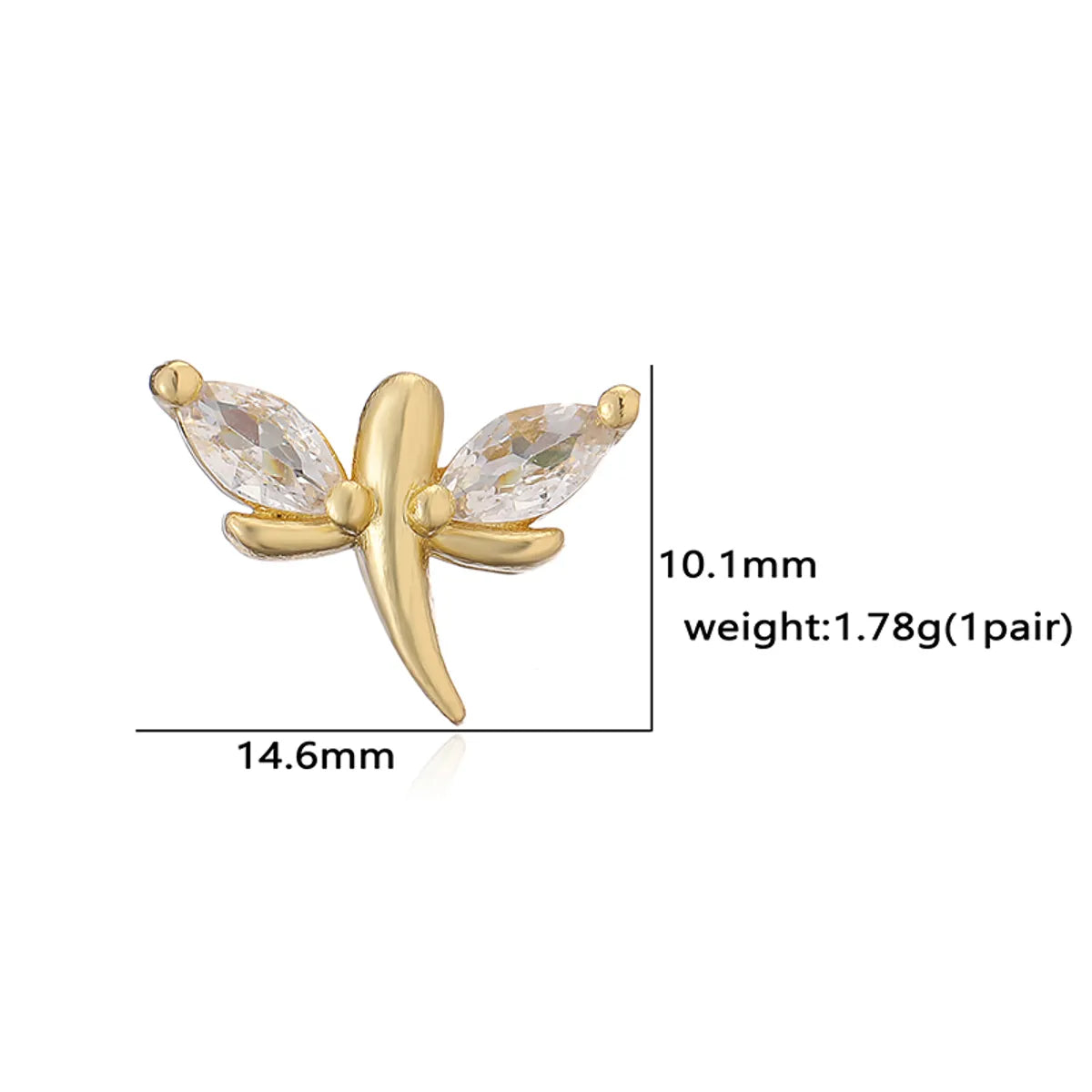 1 Pair Elegant Lady Modern Style Heart Shape Dragonfly Butterfly Plating Inlay Copper Copper Zircon Ear Studs