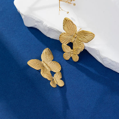 1 Pair Elegant Lady Modern Style Leaf Flower Plating 316 Stainless Steel  18K Gold Plated Drop Earrings