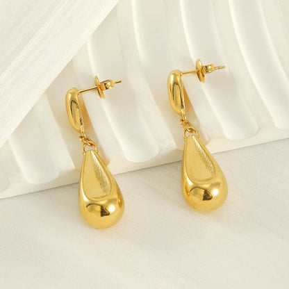 1 Pair Elegant Lady Modern Style Water Droplets Solid Color 304 Stainless Steel Titanium Steel 18K Gold Plated Drop Earrings